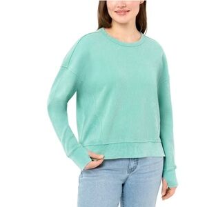 Seven7 Women’s Long Sleeve Waffle Crewneck Top Sea Foam Green XS PTP-21” L-23.5”